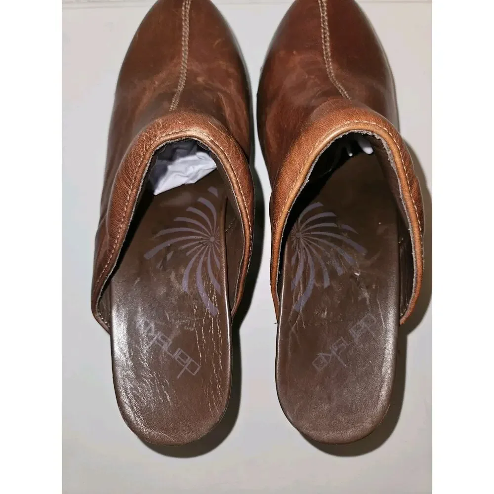 Dansko Rae Brown Leather Studded Clogs Mules Heels Womens Size 37, US 6.5-7 - Picture 9 of 12